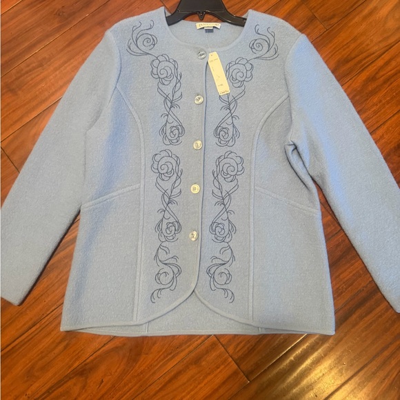 Pendleton 100% Merino wool Light Blue Floral Embroidered Blazer